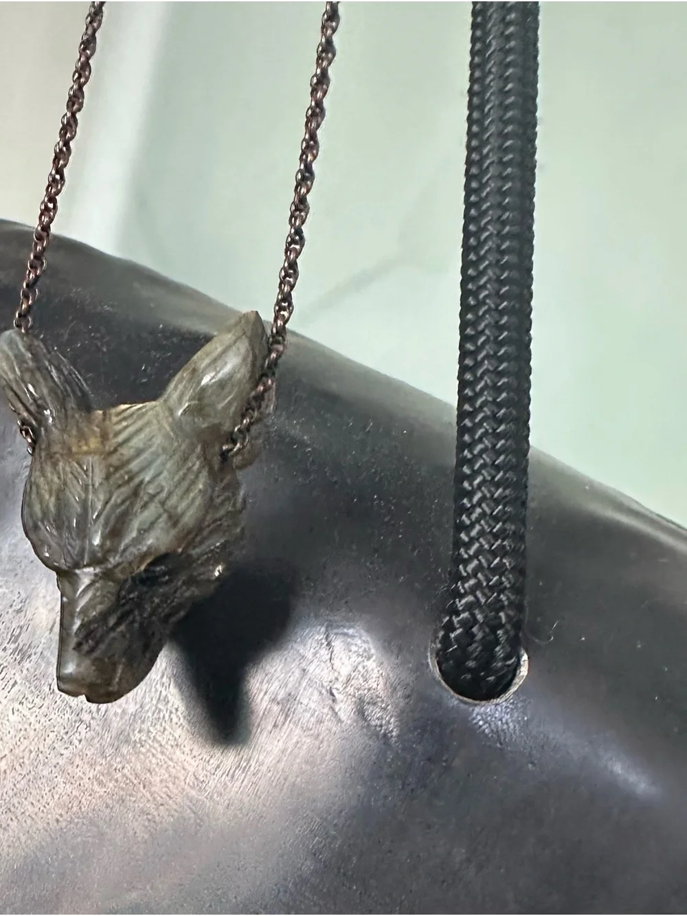 Carved Genuine Laborite Coyote Pendant Necklace - Women's Jewelry